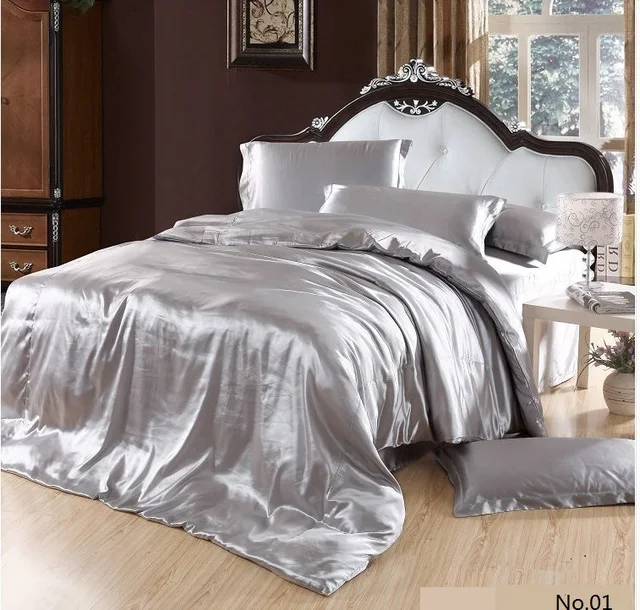 7pcs silver satin silk bedding set california king queen size quilt california king sheets size