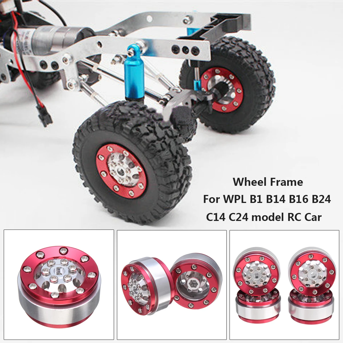 

Upgrade Metal Wheel Frame Spare Parts Set with Screws Set For WPL B1 B14 B16 B24 C14 C24 RC Car Silver + Red Bright Color