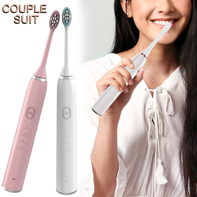 

2pcs/set Sonic Electric Toothbrush, Smart 4 Modes IP67 Waterproof Wireless Rechargeable Tooth Brush For Lovers