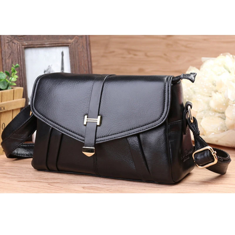 Genuine Leather Single Shoulder Messenger Pack Bags Luxury Belt Buckle ...