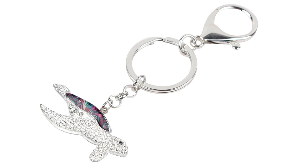 Bonsny эмаль металл океан морская черепаха Брелоки Брелок-кольцо со стразами животных Ювелирные изделия для женщин девочек сумка автомобиль талисманы