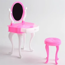 Doll Accessories Doll Furniture For Doll Furniture Dresser Dressing Table Make-Up Mirror Chair Set Bedroom Dollhouse Girls Toys