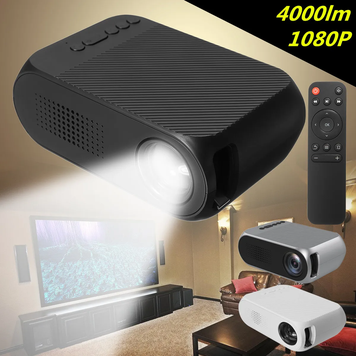 YG320 1080P Mini Portable LED Projector 4000 Lumens 23 Languages Home Theater Can read U disk TF card AV connection DVD box YG320 1080P Mini Portable LED Projector 4000 Lumens 23 Languages Home Theater Can read U disk TF card AV connection DVD box