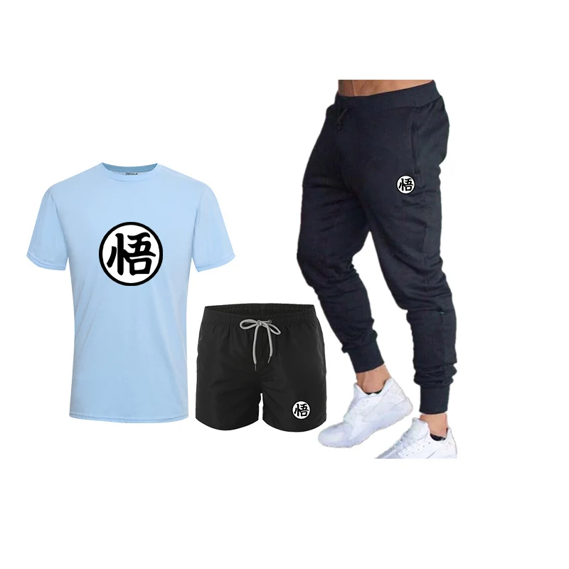 

Brand clothing men's suit fashion spring and summer leisure sports Logot shirt + sports pants men's 3 sets of slim sportswear