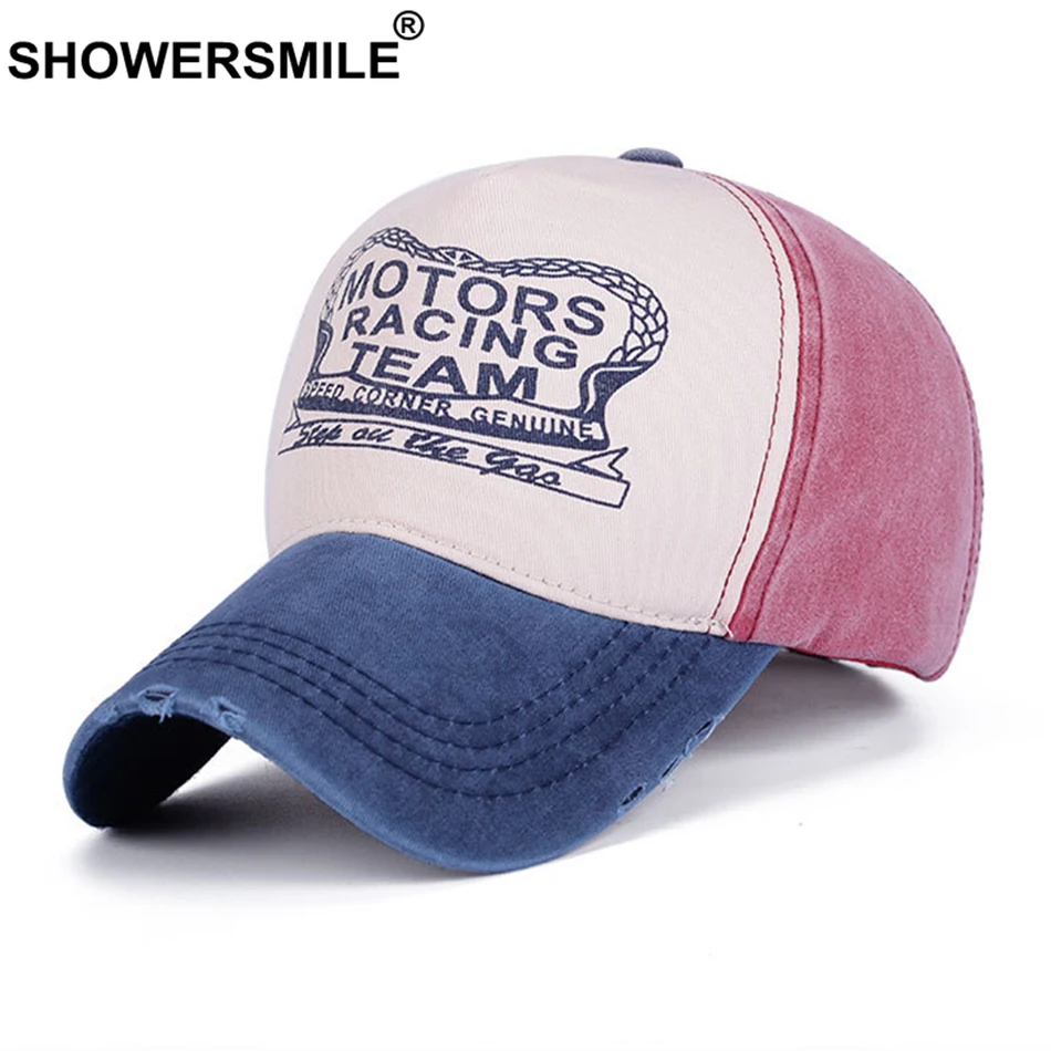

SHOWERSMILE Unisex Washed Cotton Baseball Caps Women Men Casual Dad Hat Red Do Old Patchwork Letter Autumn Hip Hop Snapback Cap