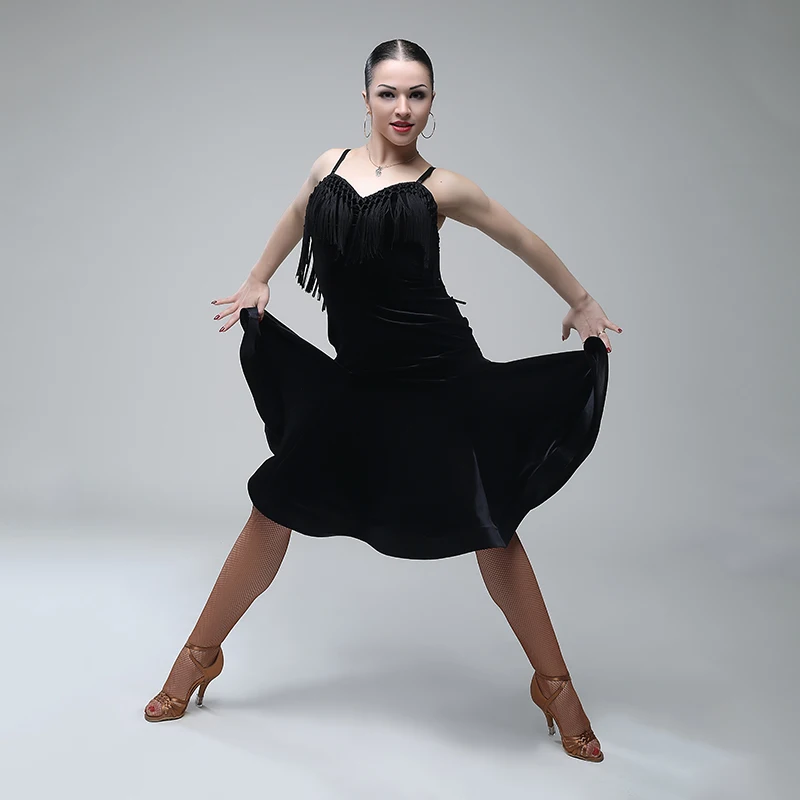 Black tassel latin dance costumes for women latino dress dance latin