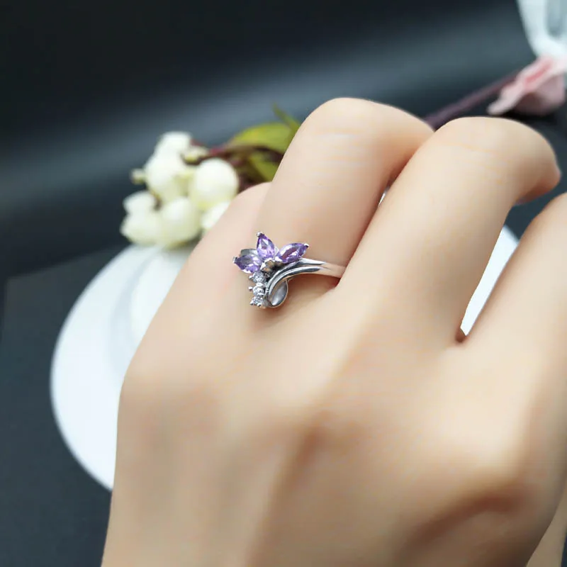 Ювелирные украшения LANZYO j0204002agz из серебра 925 пробы кольцо с аметистом | Украшения