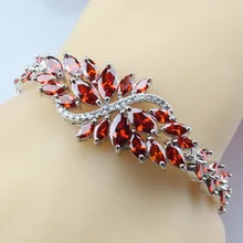 9 цветов, цветок, 925 пробы, серебряные ювелирные изделия, красный родолит, циркон, регулируемая цепочка, браслет, длина 20 см, свадебное украшение