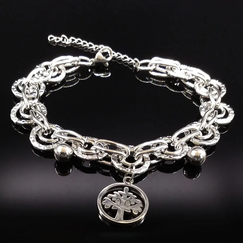 Браслет «Древо жизни» из нержавеющей стали, женские браслеты серебряного цвета, ювелирные изделия, рождественский подарок, браслеты для женщин B17791
