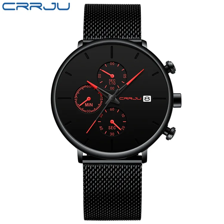 CRRJU мужские часы Reloj Hombre мужские часы Топ бренд класса люкс кварцевые часы с большим циферблатом спортивные водонепроницаемые мужские часы Saat - Цвет: red