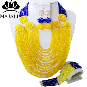 

Trendy Nigeria Wedding yellow african beads jewelry set crystal necklace bracelet earrings Free shipping Majalia-105