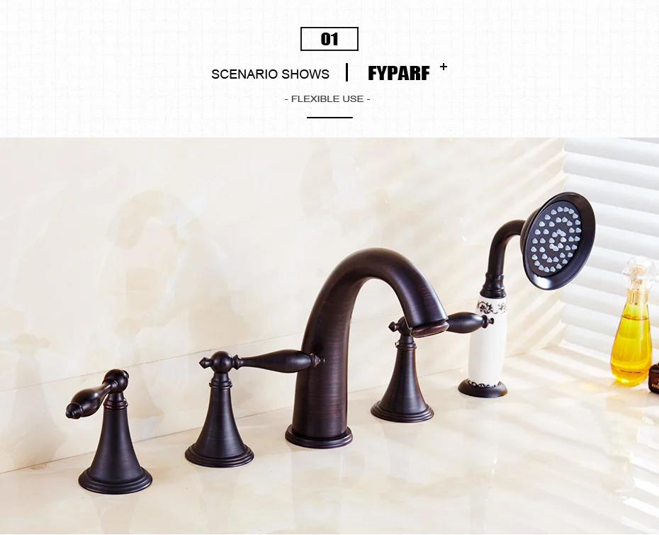 FYPARF водопад ванной смеситель с латунь стороны, смеситель для душа, набор 5 отверстия на бортике ванны смесители torneira Грифо ducha