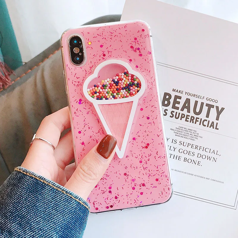 Vanniso Красочные Блестки мягкий чехол для iphone 7 8 XS MAX TPU задняя крышка для iphone XS X XR 6 6 S 7 8 Plus украшение из жемчуга Popsicle - Цвет: Pink  ice cream