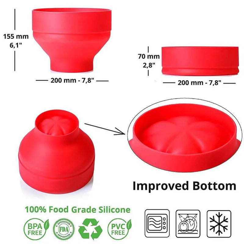 New FDA Silicone Red Popcorn bowl Home Microwaveable Pop Corn Maker Bowl Microwave Safe Popcorn Bakingwares Bucket DropShipping