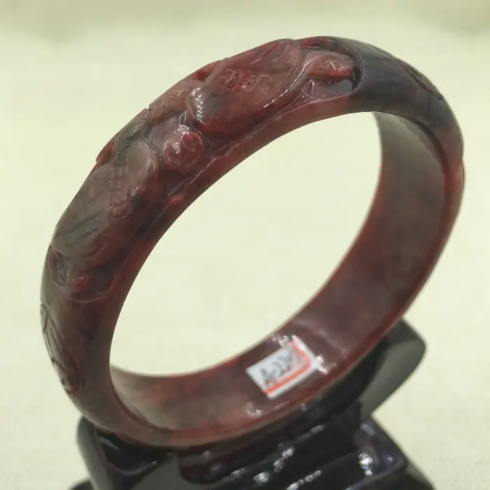 

A-2209 Chinese Beautiful Hand-carved Red Jadeite Jade Gems Bangle Bracelet 66mm 28% 10.13
