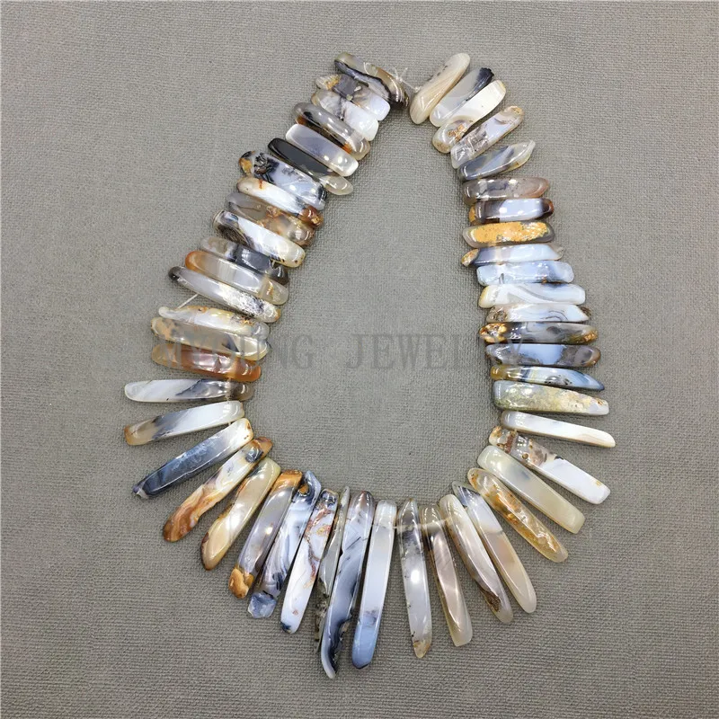 

MY0587 15.5 Inch Natural Agates Chalcedony Stick Slab Beads,Polished Spike Point Top Drilled Necklace Making Beads