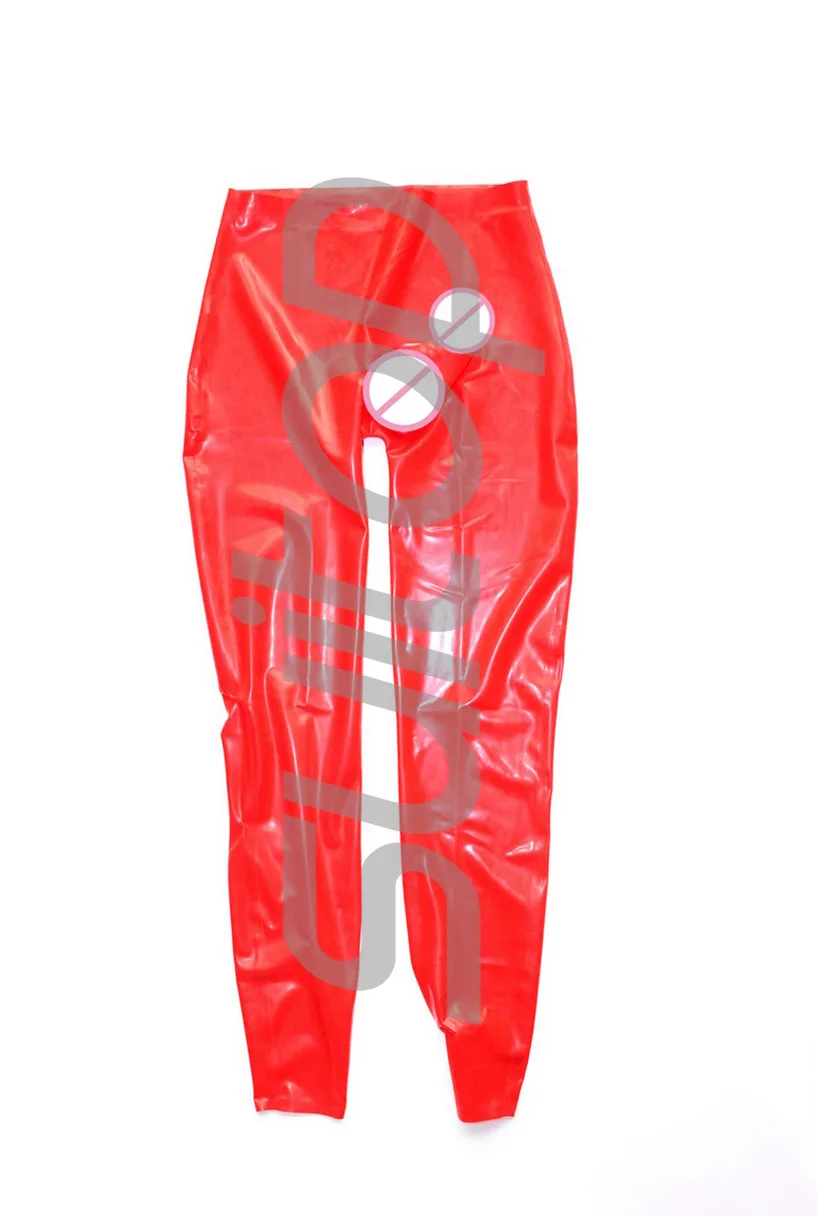 Bargain Chance of  red sexy latex pants with Dildos latex trousers with penis condoms men's 0.3 mm