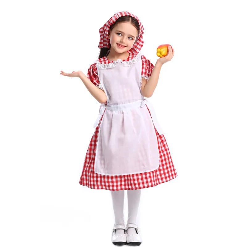 

Umorden Red Grid Colonial Village Girl Pioneer Prairie Dress Oktoberfest Waiter Maid Costumes Halloween Party Mardi Gras Cosplay