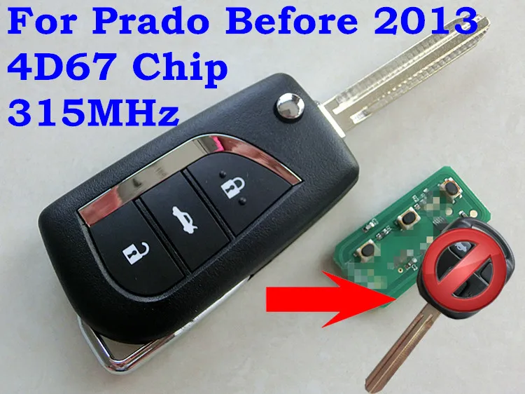 RMLKS до 2013 откидной складной 315 МГц дистанционный ключ, пригодный для Toyota Land Cruiser Prado 433 МГц с чипом 4D67 автомобиля сигнализации Fob