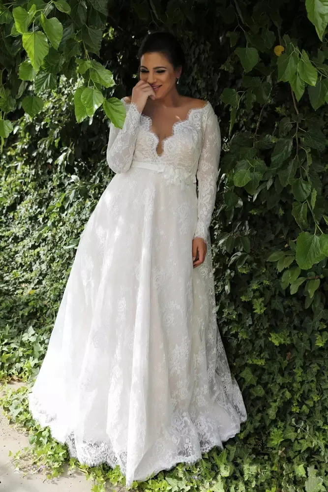 plus size empire waist wedding dress with sleeves