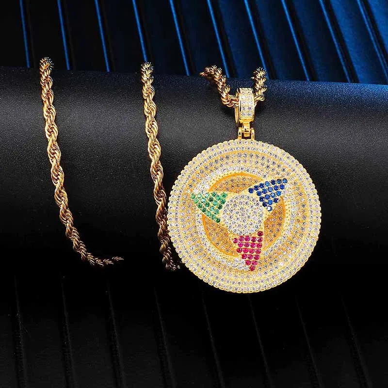 

Hip hop Bling Iced Out Geometric Round Colorful Rhinestone Necklace Men with Twisted Rope Chain Collares