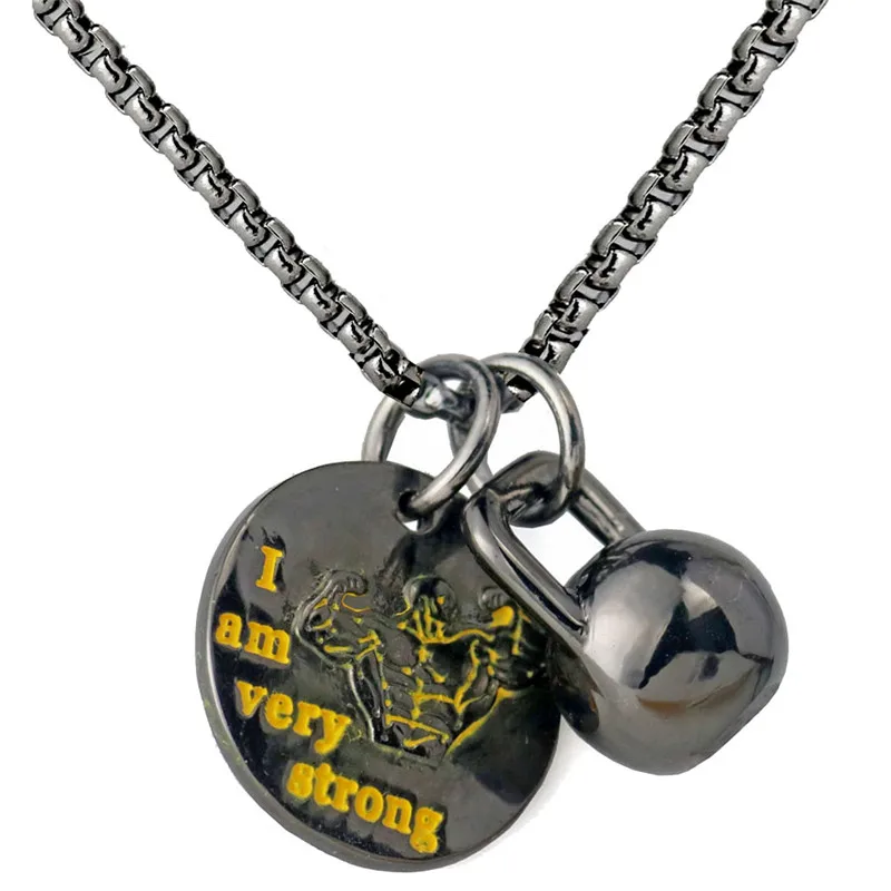 Kettlebell Подвеска Ожерелье для мужчин цепь из нержавеющей стали ожерелье Хиппи диск