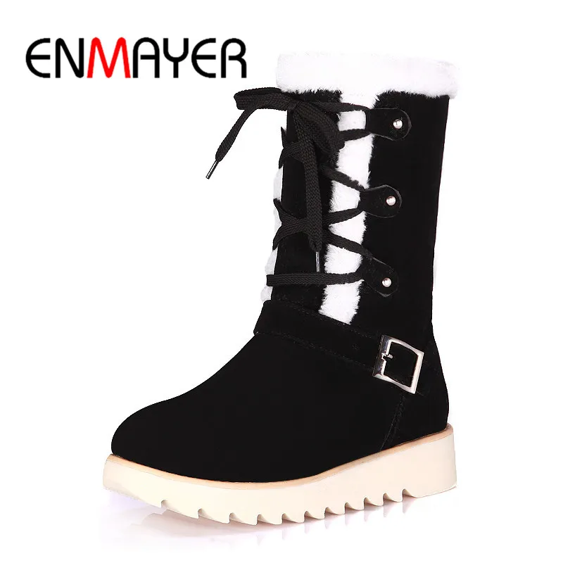 

ENMAYER New Arrival 2018 Spring And Summer Woman Casual Square Heel Shoes Footwear 34-43 Lace up Boots Fashion Quality WHY176