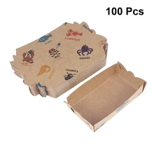 100 шт одноразовый поднос для еды из крафт-бумаги, коробка для факинга еды в форме лодки, открытая коробка для закусок, лоток для хранения картофеля фри, курицы