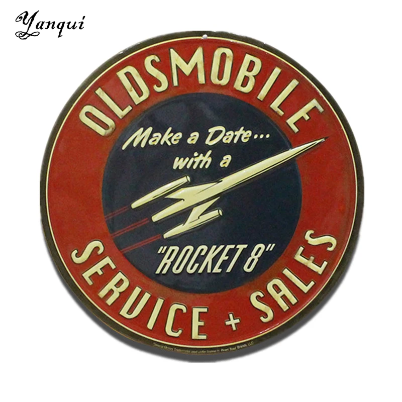 Oldsmobile Make A Date With A Rocket 8 Metal Tin Signs Retro Round ...