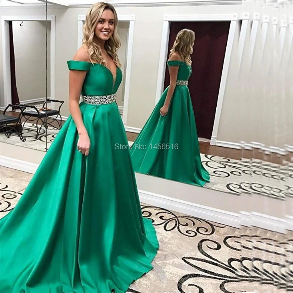Зеленое вечернее платье с открытыми плечами для женщин A-Line одежда для торжественных случаев, из сатина 2019