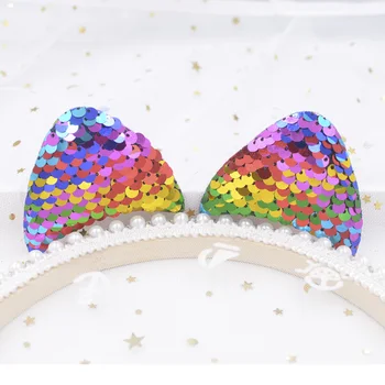 

4Pcs Upscale Glitter Sequin Cartoon Cat Ears Appliques Padded Patches Appliques for DIY Hair Clips Headband Kids Party Decor F82