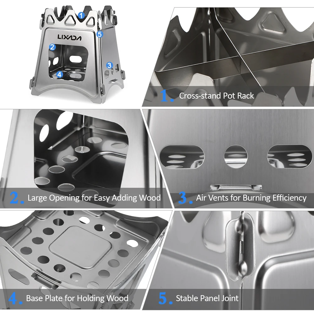 Портативная напольная плита Lixada, компактная складная дровяная плита, портативная походная плита для приготовления пищи, пикника, пешего туризма