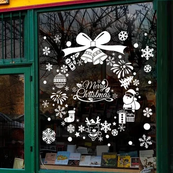 

Christmas Day Store Shops Window Glass Stickers New Year Decorative Paper Snowflakes Snowman Bell Door Wall Stickers