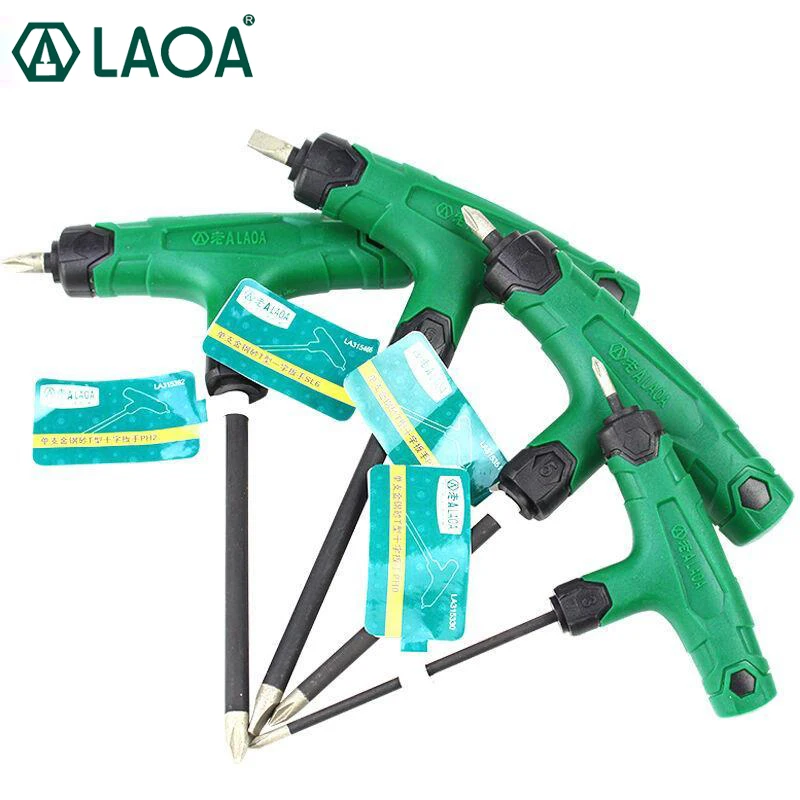 

LAOA "T " shape Hand Cross Screwdriver/Straight Screwdriver S2 emery Bit Tools With Rubber Handle