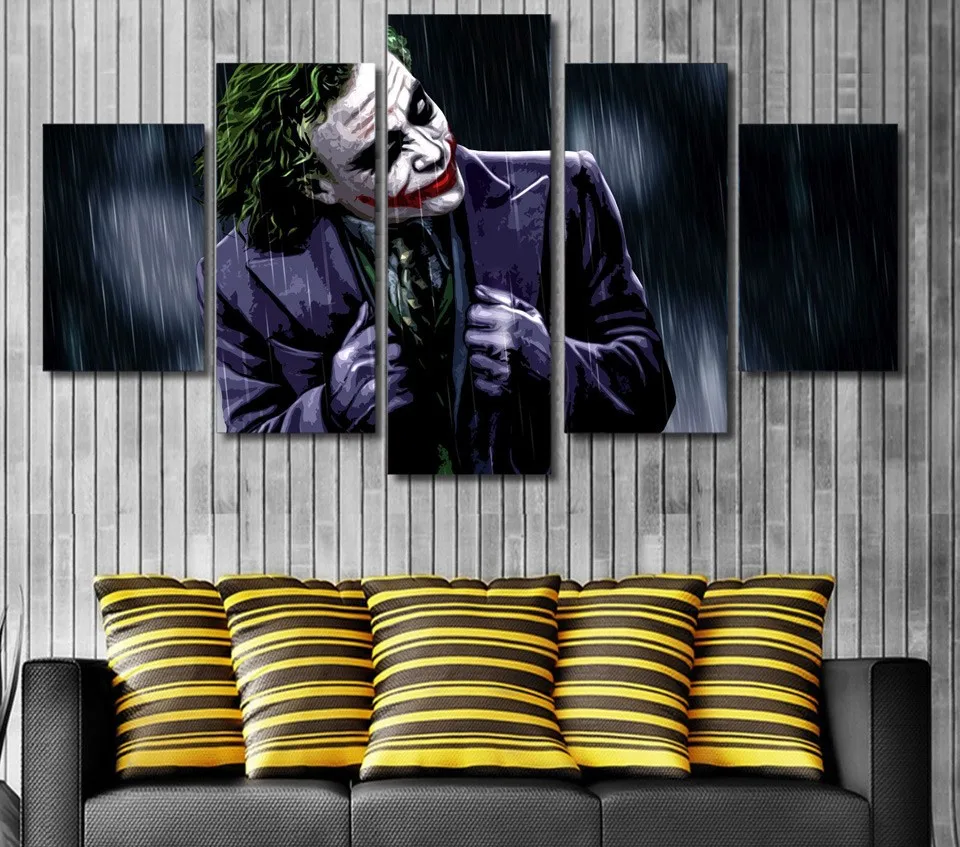 5 Pieces Canvas Prints the joker the dark knight painting Wall Art Home