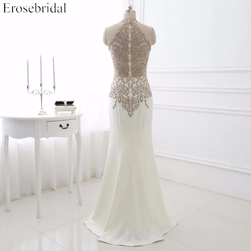 Женское вечернее платье Erosrbridal официальное с золотой аппликацией и бисером лиф