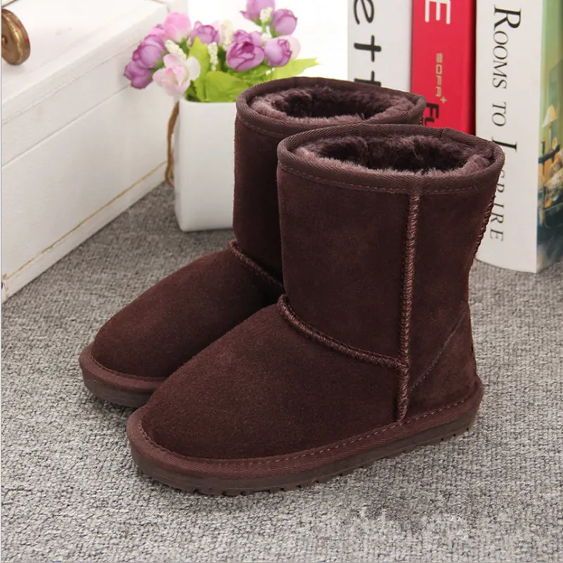 Boys and Girls Australia Style Kids Snow Boots Waterproof Slip-on Children Winter Cow Leather Boots Brand Ivg EU 21-35 - Цвет: 006