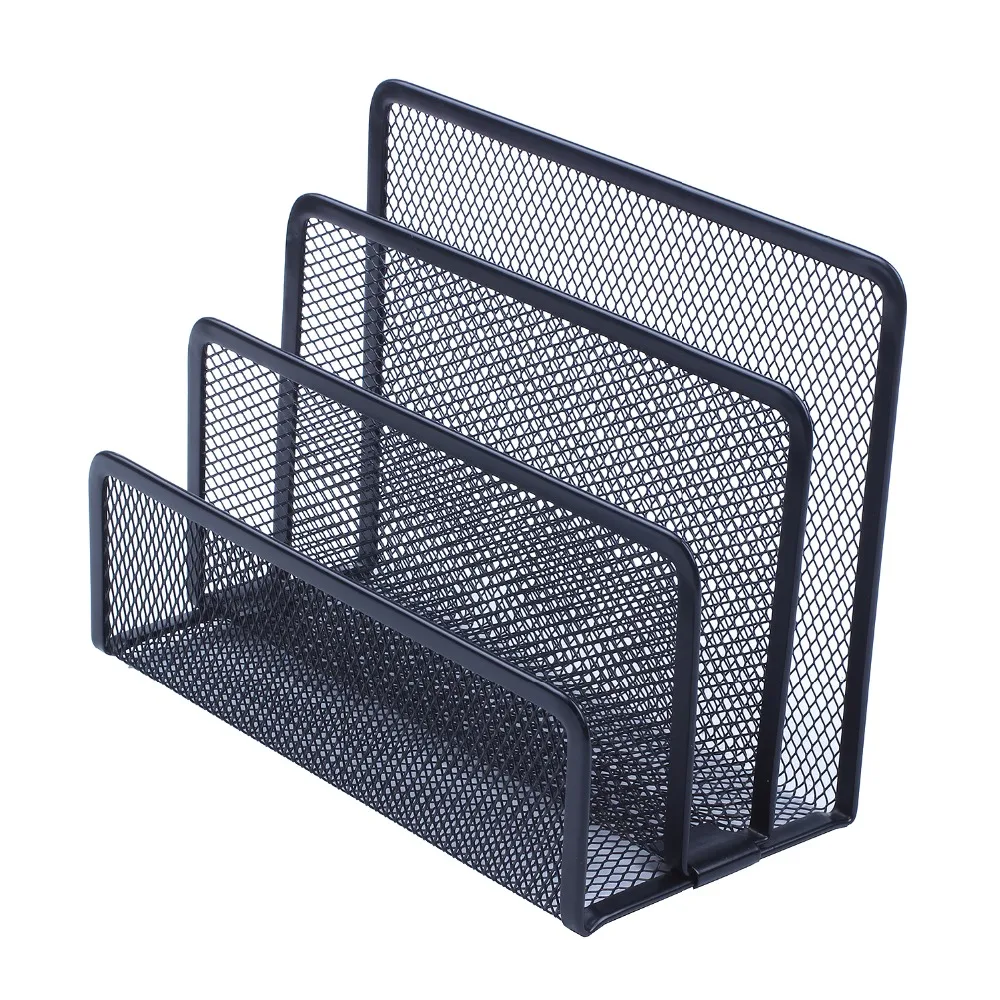 

Black Metal Mesh Desk Organizer Desktop Letter Sorter Mail Tray File Organiser Office Home Bookends Book Holder Document Trays