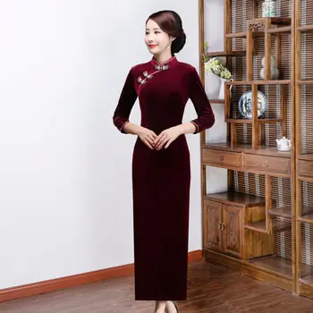 

Oversize 3XL 4XL Traditional Chinese Dress Autumn Winter Women Velvet Long Cheongsam Thick Warm Slim Stage Show Qipao Vestidos