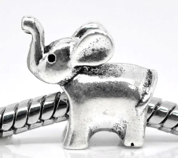 

European Style Charm Zinc metal alloy Beads Elephant Antique Silver Color About 14mmx13mm,Hole: Approx 4.7mm,2 PCs new