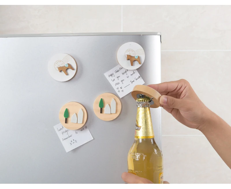LIYIMENG Wooden Fridge Sticker Beer Bottle Openers Beverage Wrench Jar Openers For Dinner Party Bar Refrigerator Decorative MagnetB3