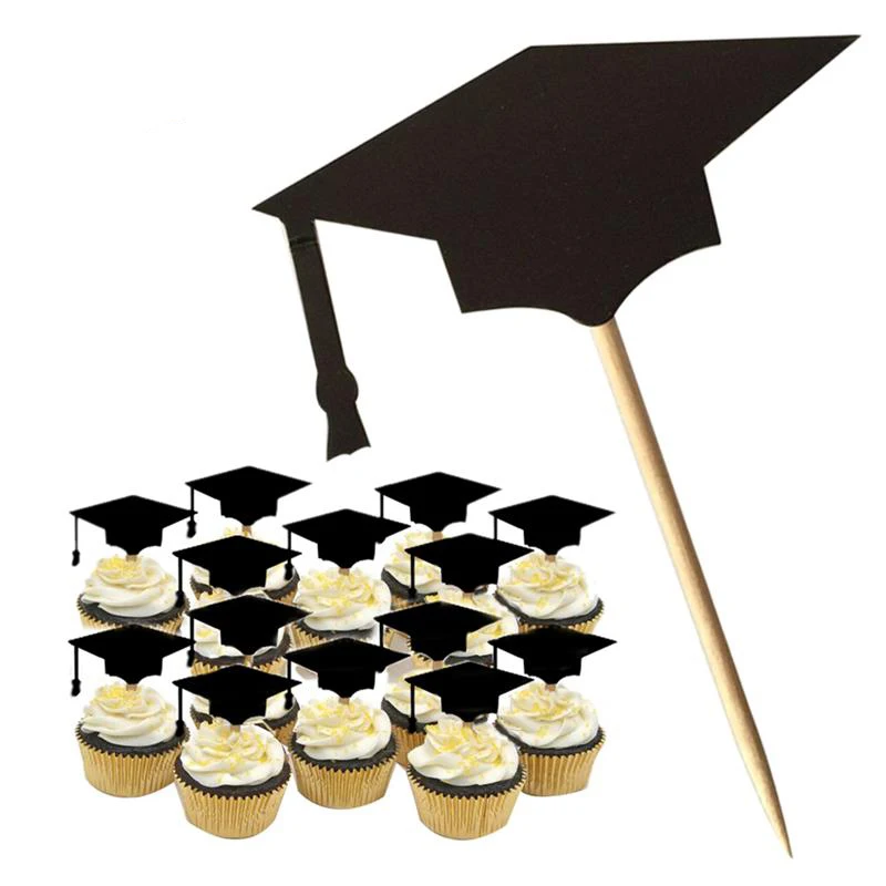 

48Pcs Cake Topper Creative Graduation Cap Cupcake Topper Party Cake Topper With Toothpicks And Glues
