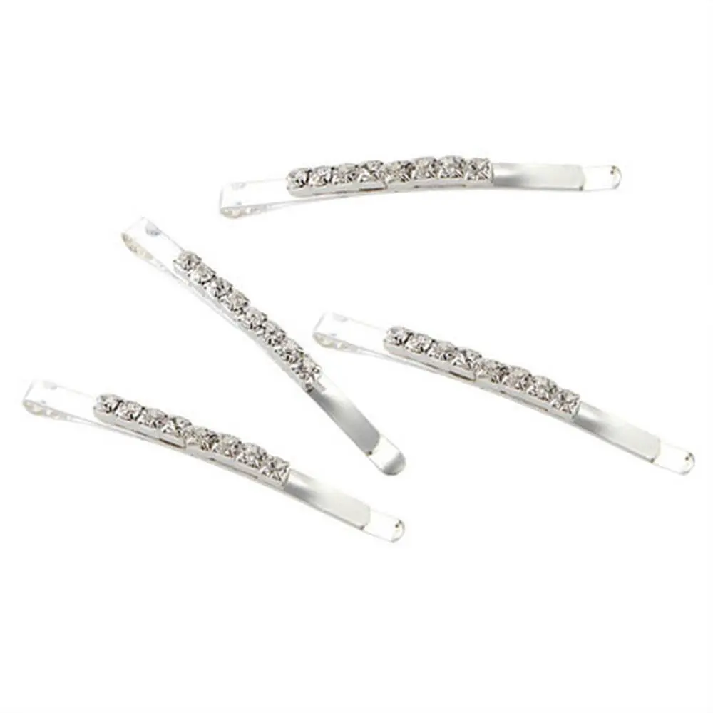4 Barrette rhinestone silver plate hair clip