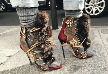 

Super Hot Mixed Colors Suede Leather Women Open Toe Lace Up Ankle Boot Metal Ring Ladies High Heel Boots 2018 Sexy Stiletto Boot