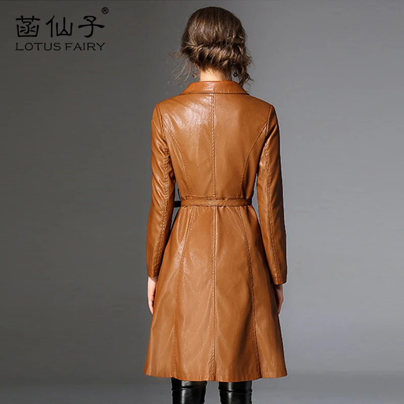 green Pu Outwear vent Femmes Cuir Faux camel Longues De Double La Manteau Fille Bureau Plus Dame Veste Coupe À En Black Manches Moyen Taille Boutonnage Mince TE0xwSq0