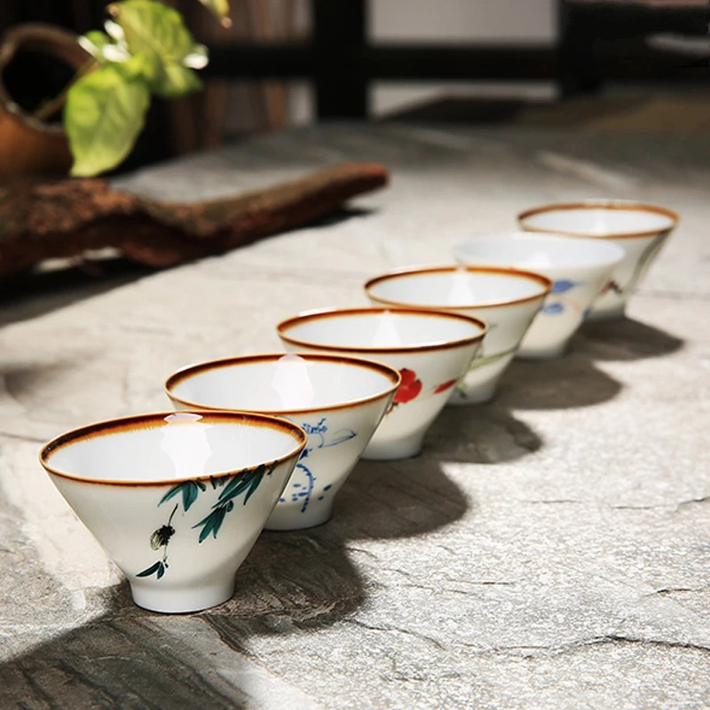 

Handpainted Kung Fu Teacup Chinese White Porcelain Tea Cups High Quality Hand Made Ceramic Tea Sets Vintage Tea Bowl