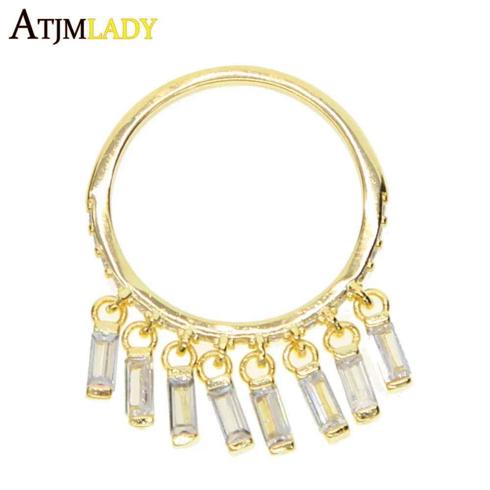 

2018 Top Fashion AAA cubic zirconia micro pave rectangular drop of tassel midi pendant ring finger ring jewelry accessories