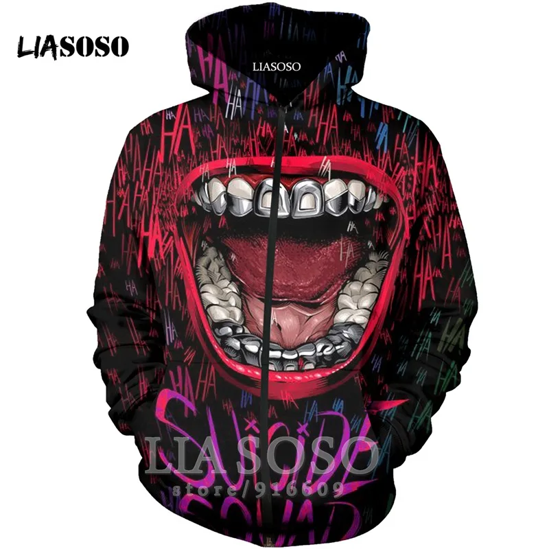 Funny 3D Print Unisex Anime Harley Quinn hip hop clown Sweatshirt joker jacket Harajuku zipper shirt hoodies rock hoodie A125