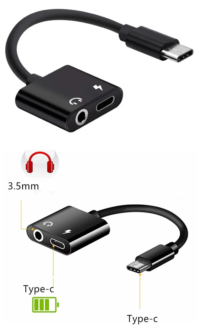 USB-C Мужской до 3,5 мм и USB-C женский 1 вход 2 выход аудио сплиттер Jack адаптер для iPhone наушников аудио зарядки конвертер