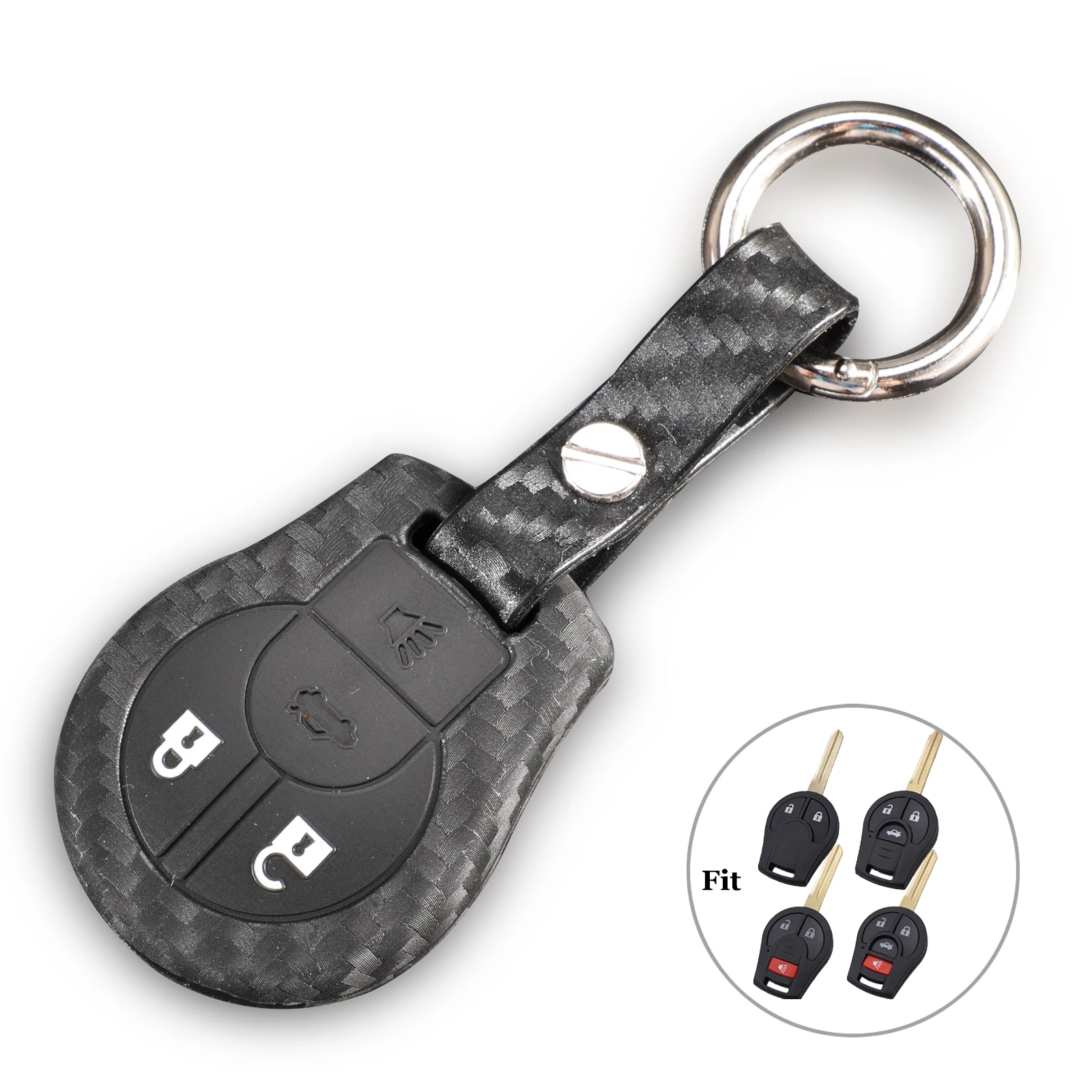 

jingyuqin For Nissan Juke Micra Qashqai Sunny Altima Cube March Tiida 2/3/4 Button Carbon Silicone Rubber Car Key Fob Case Cover